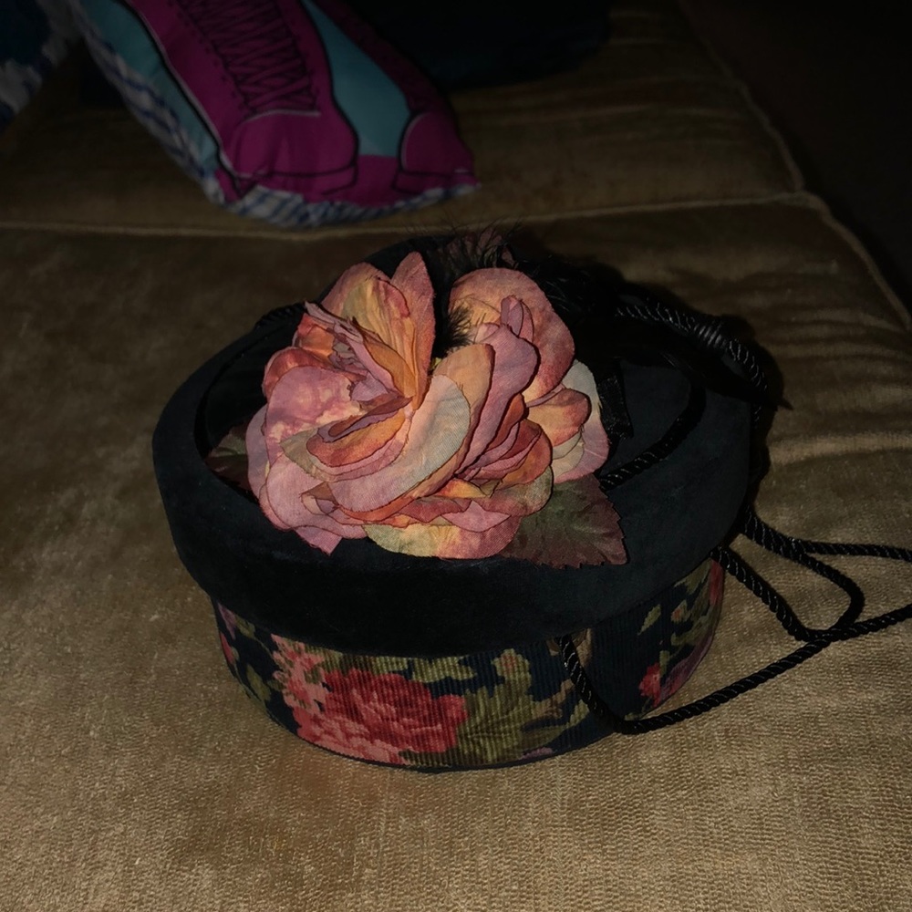 Vintage Velour Floral Hat Box Purse